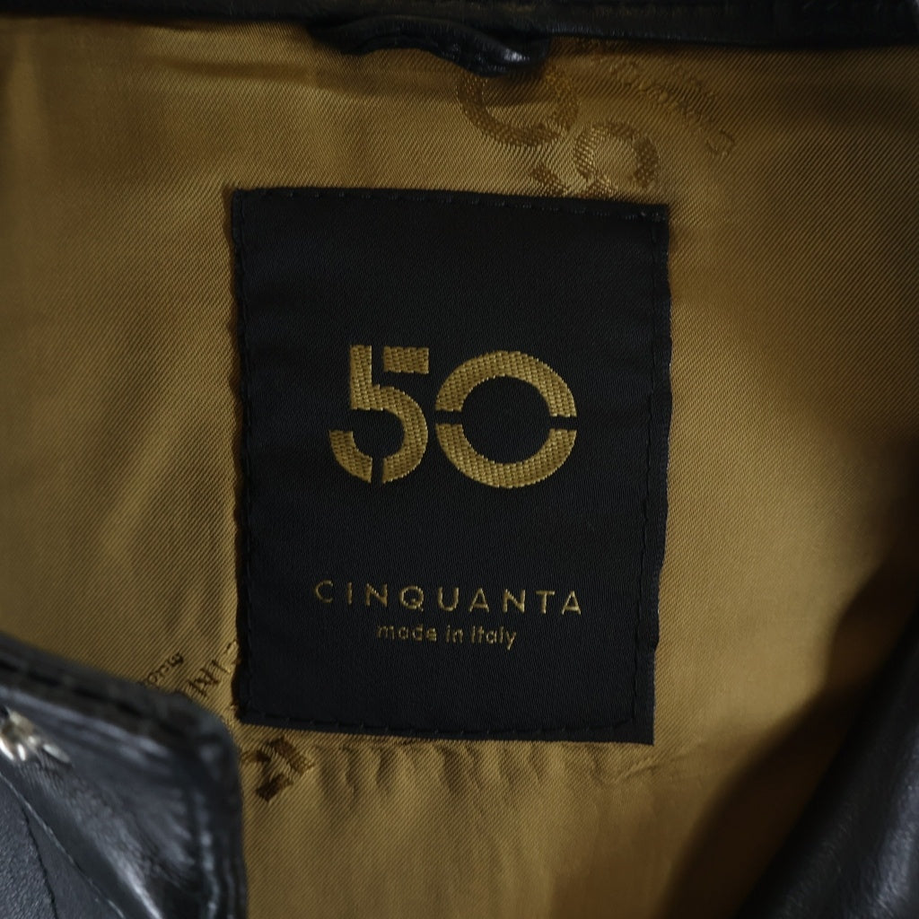 Cinquanta(チンクアンタ) スタンドカラー ジップアップ レザー シングルライダースジャケット ブラック H-502