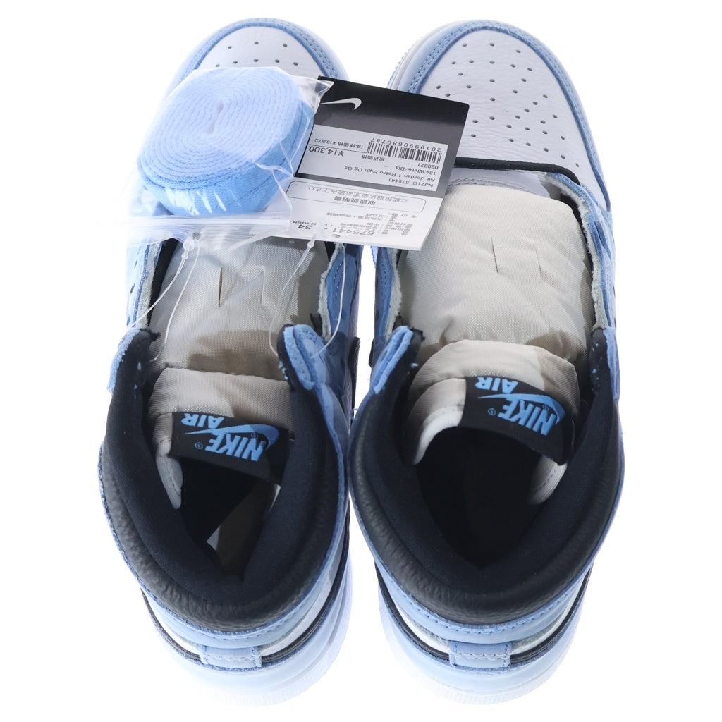 NIKE(ナイキ) GS AIR JORDAN 1 HIGH UNIVERSITY BLUE エアジョーダン 1 ユニバーシティ ハイカットスニーカー レディース ホワイト/ブルー US6Y/24cm 575441-134