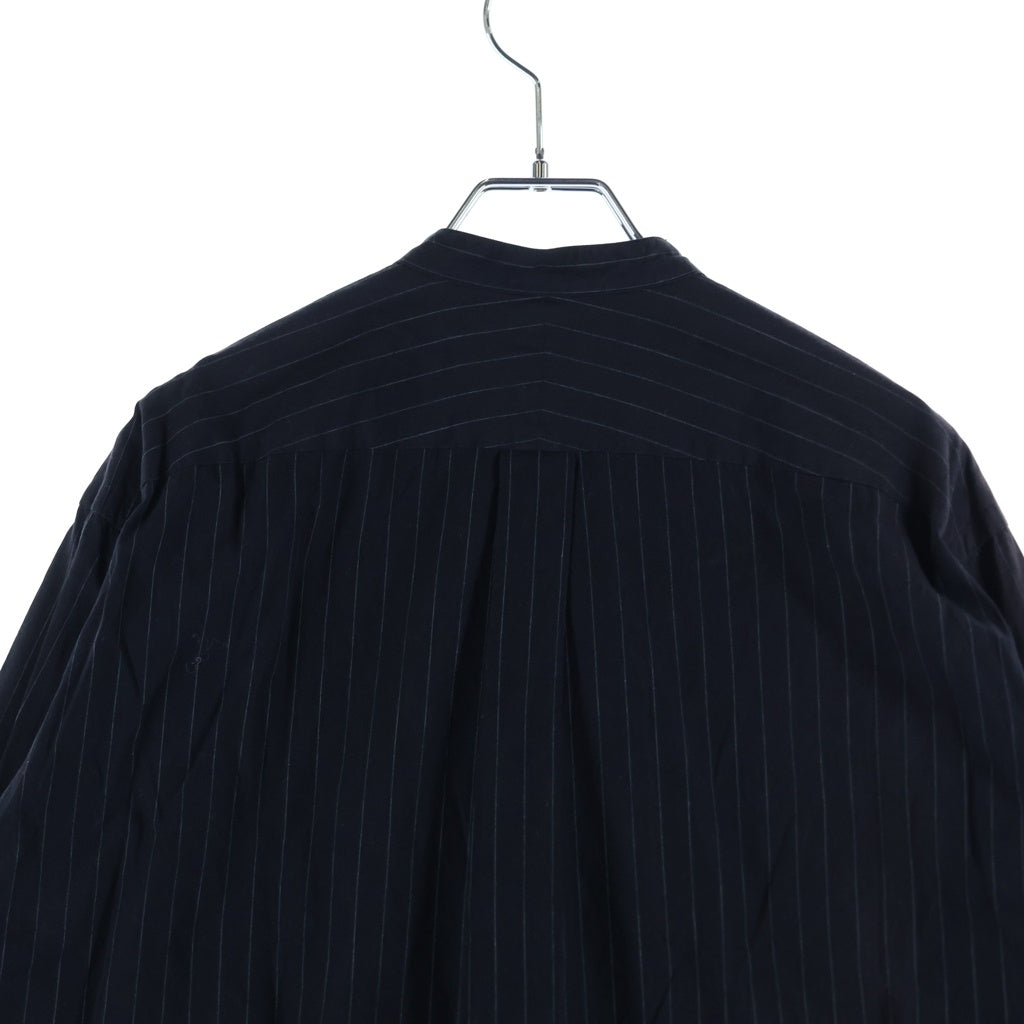 COMOLI(コモリ) 19AW バンドカラー ストライプ 長袖シャツ ブラック Q03-02002