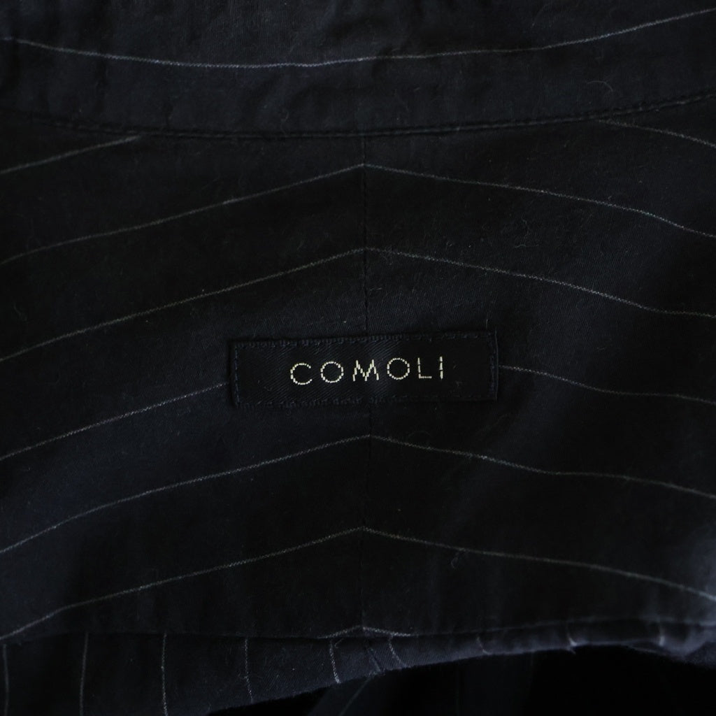 COMOLI(コモリ) 19AW バンドカラー ストライプ 長袖シャツ ブラック Q03-02002