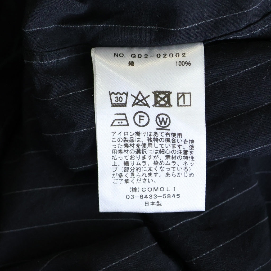 COMOLI(コモリ) 19AW バンドカラー ストライプ 長袖シャツ ブラック Q03-02002