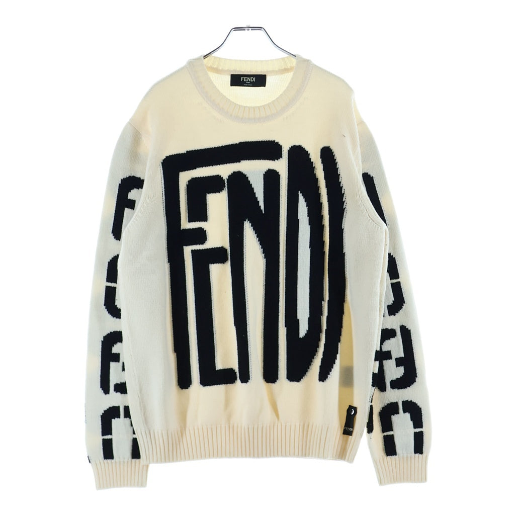 FENDI(フェンディ) 20AW ビッグロゴ クルーネックプルオーバー ニットセーター ホワイト FZY111 ADU6