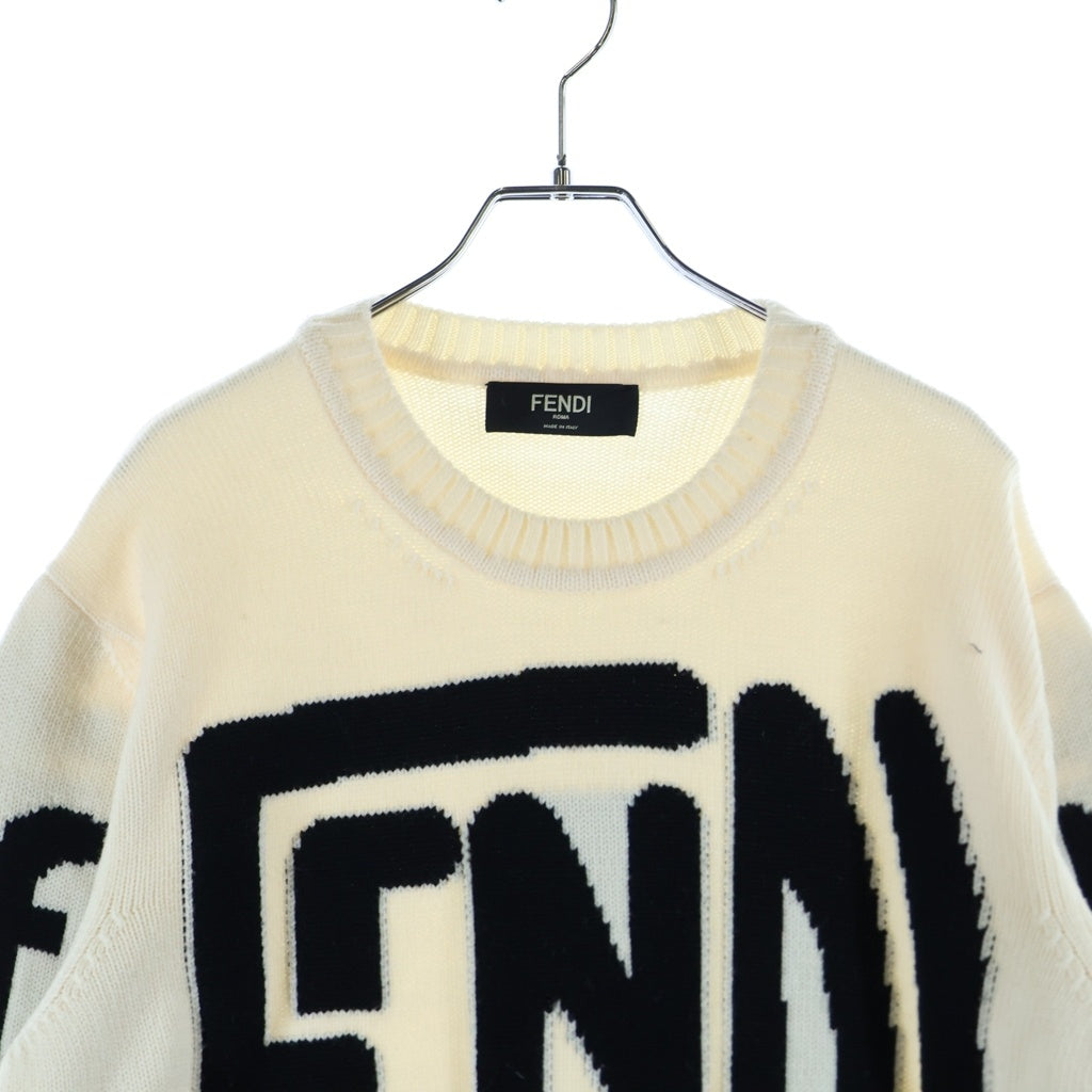 FENDI(フェンディ) 20AW ビッグロゴ クルーネックプルオーバー ニットセーター ホワイト FZY111 ADU6