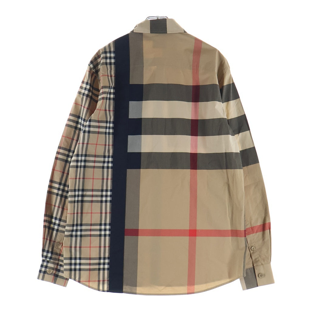 BURBERRY(バーバリー) 20AW ロゴパッチワーク チェック柄 プリント長袖シャツ ブラウン
