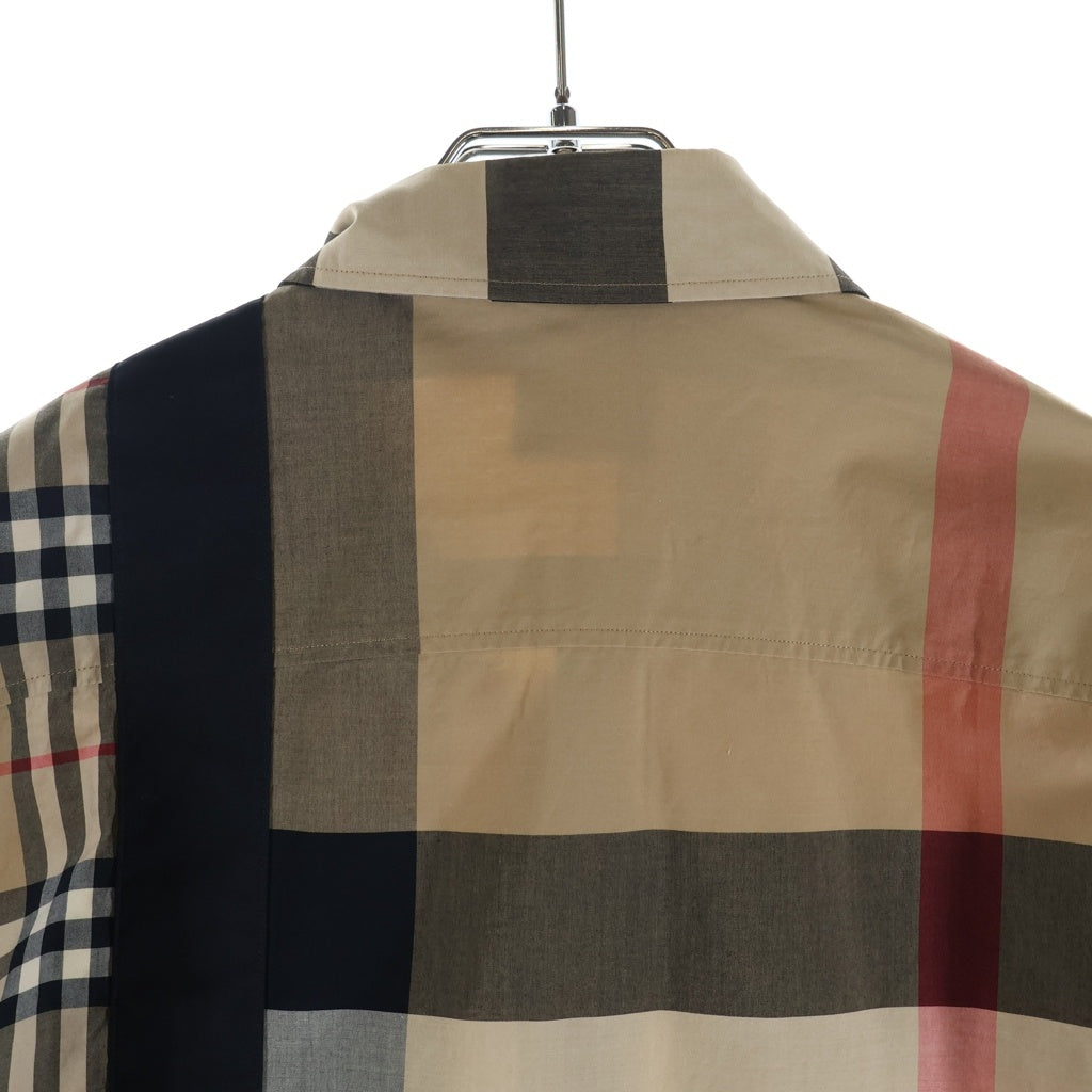BURBERRY(バーバリー) 20AW ロゴパッチワーク チェック柄 プリント長袖シャツ ブラウン