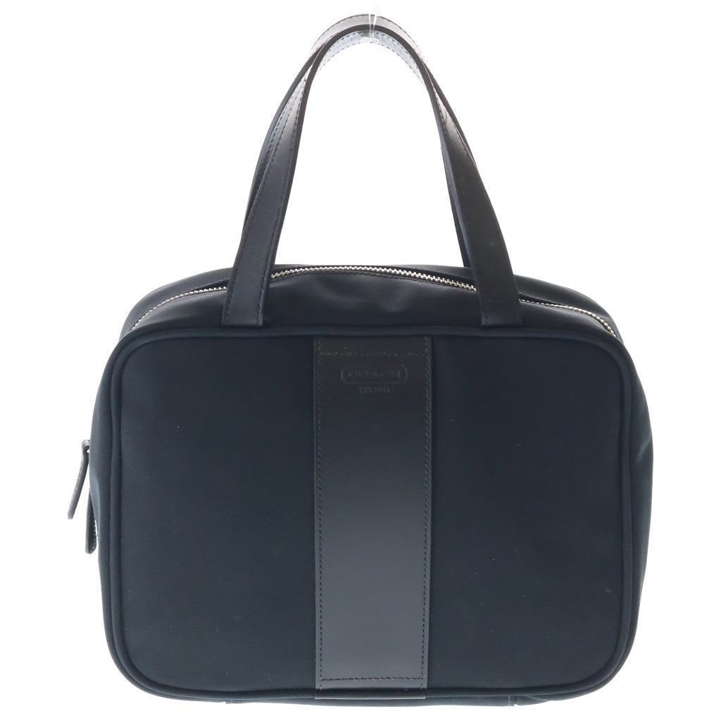 COACH(コーチ) キャンバス レザーハンドル ロゴ刻印 ラウンドジップトートバッグ ブラック
