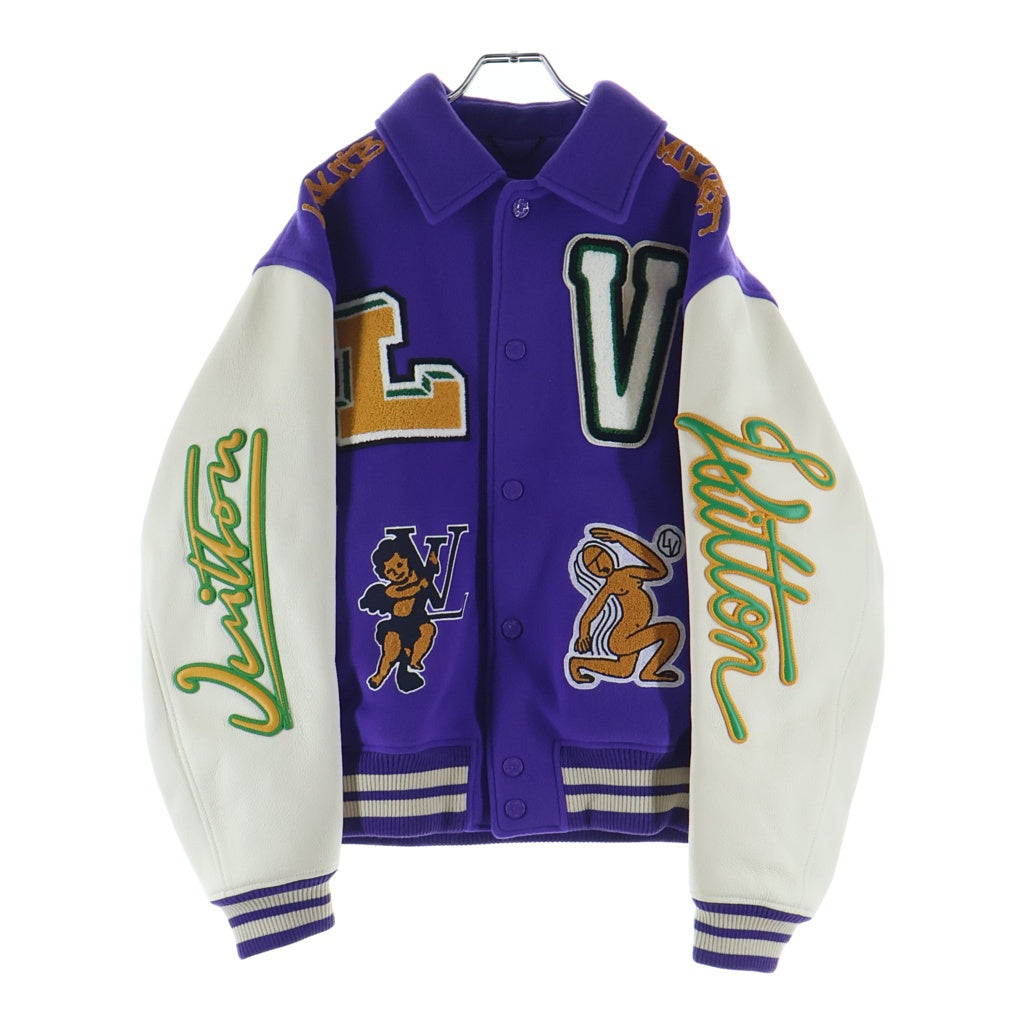 LOUIS VUITTON(ルイヴィトン) 22AW マルチパッチミックス レザー バーシティジャケット ブルゾン パープル/ホワイト RM222 MJY HNL90E