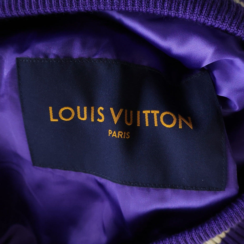 LOUIS VUITTON(ルイヴィトン) 22AW マルチパッチミックス レザー バーシティジャケット ブルゾン パープル/ホワイト RM222 MJY HNL90E