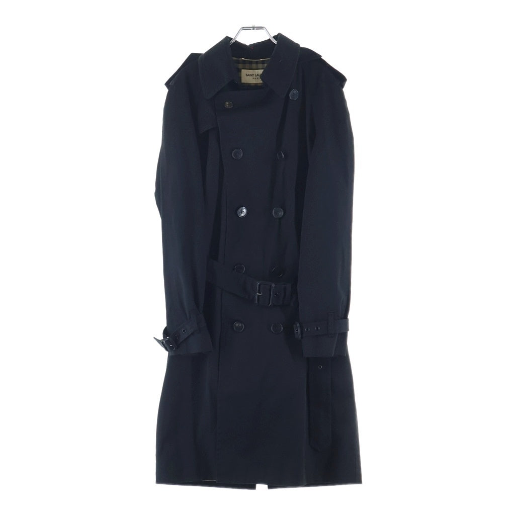 SAINT LAURENT PARIS(サンローランパリ) 13AW 裏地チェック コットンギャバジン トレンチコート ブラック 323875 Y821B