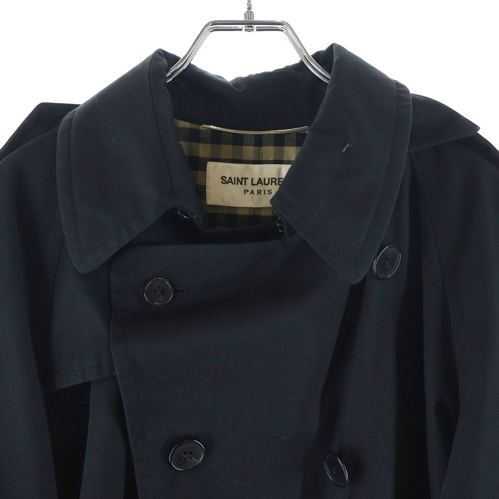 SAINT LAURENT PARIS(サンローランパリ) 13AW 裏地チェック コットンギャバジン トレンチコート ブラック 323875 Y821B