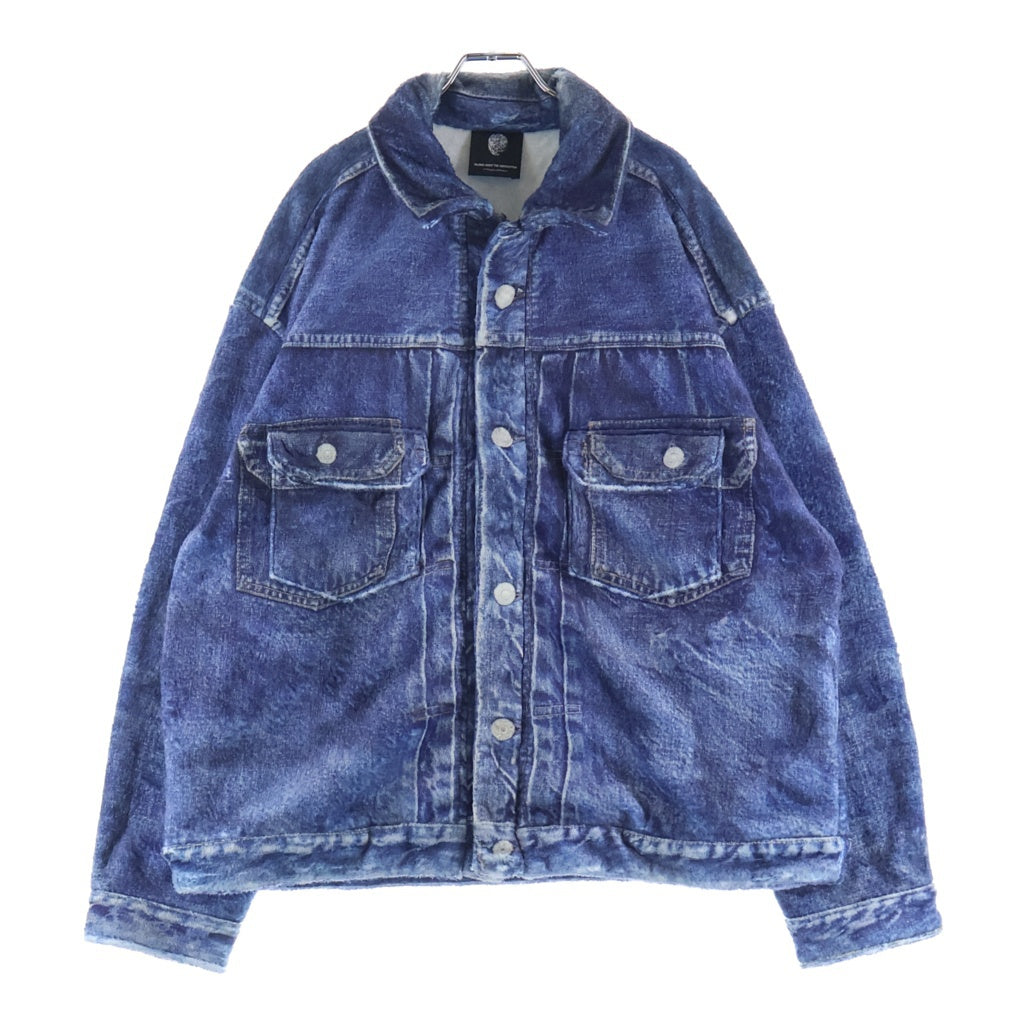 TALKING ABOUT THE ABSTRACTION(トーキング アバウト ザ アブストラクション) 25AW DENIM PRINT FUR JKT デニムプリント ファー ジップアップジャケット インディゴ 2526AW-J-001