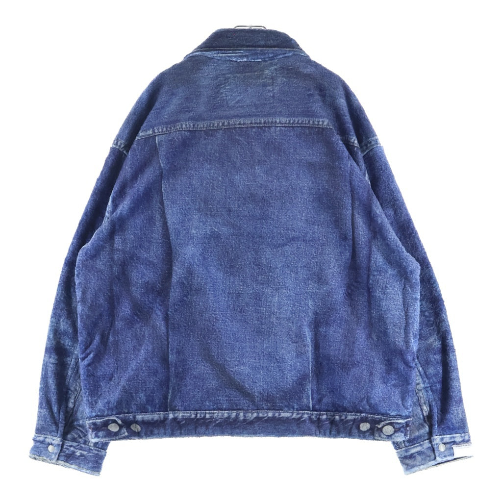 TALKING ABOUT THE ABSTRACTION(トーキング アバウト ザ アブストラクション) 25AW DENIM PRINT FUR JKT デニムプリント ファー ジップアップジャケット インディゴ 2526AW-J-001