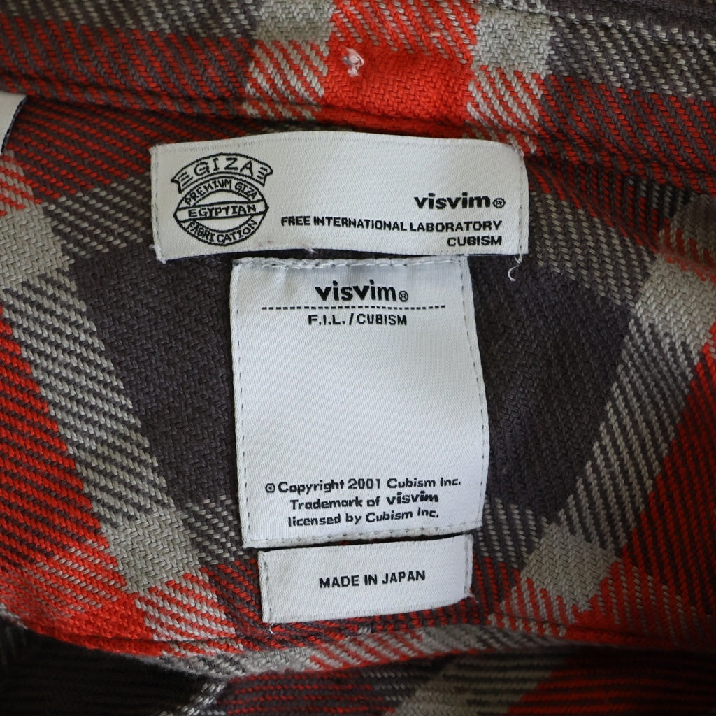 VISVIM(ヴィスヴィム) JUNEAU WELD CHECK L/S 胸ジッパーデザイン 長袖チェックボタンダウンシャツ レッド/グレー VS0001922