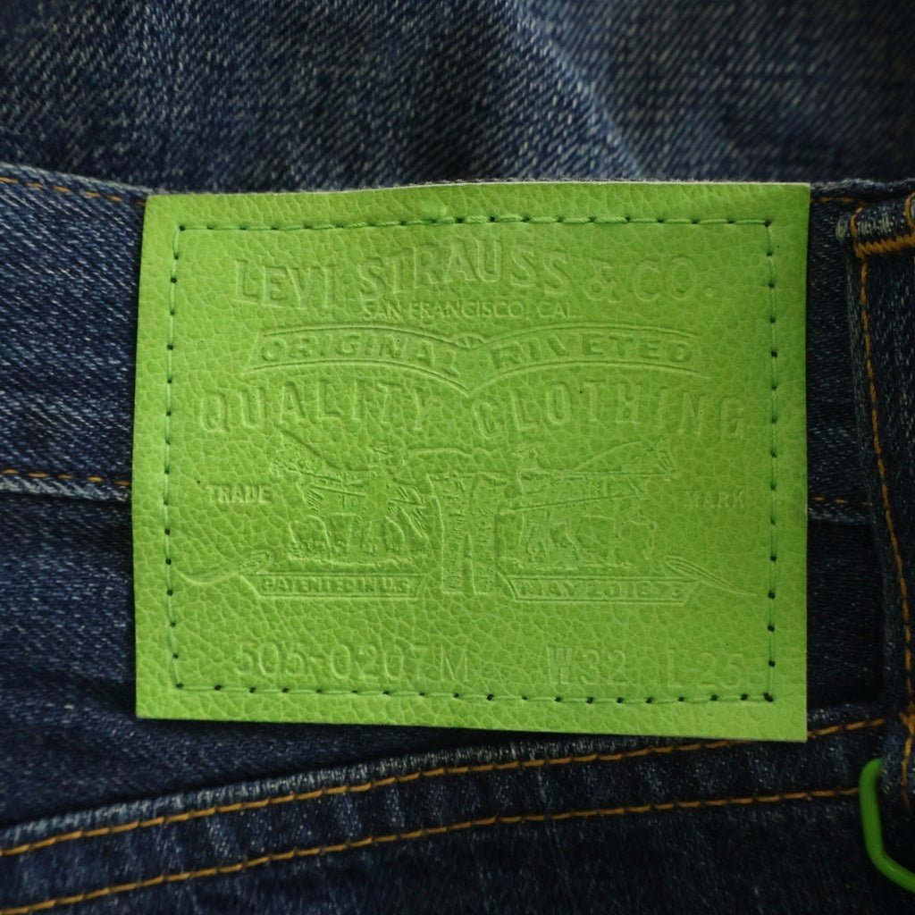 Levi's(リーバイス) FENOM ×FRAGMENT DESIGN 505-0207 フェノム フラグメント バックロゴデザイン ジップフライデニムパンツ インディゴ/グリーン FMSHT-0013