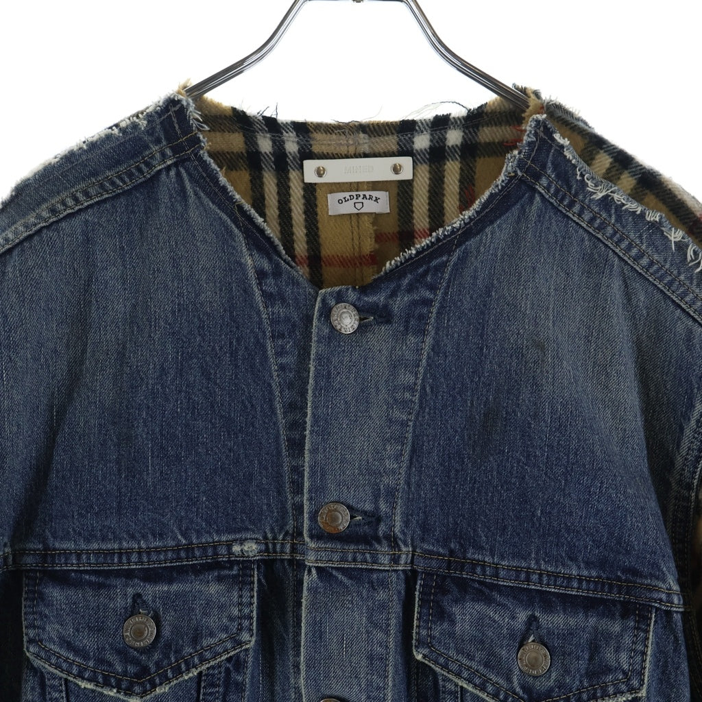 MINEDENIM(マインデニム) 21AW ×OLD PARK DENIM TRUCKER JKT PONCHO オールドパーク デニム切り替え ノバチェックポンチョ インディゴ/ブラウン MND-21AWOP002-85-002