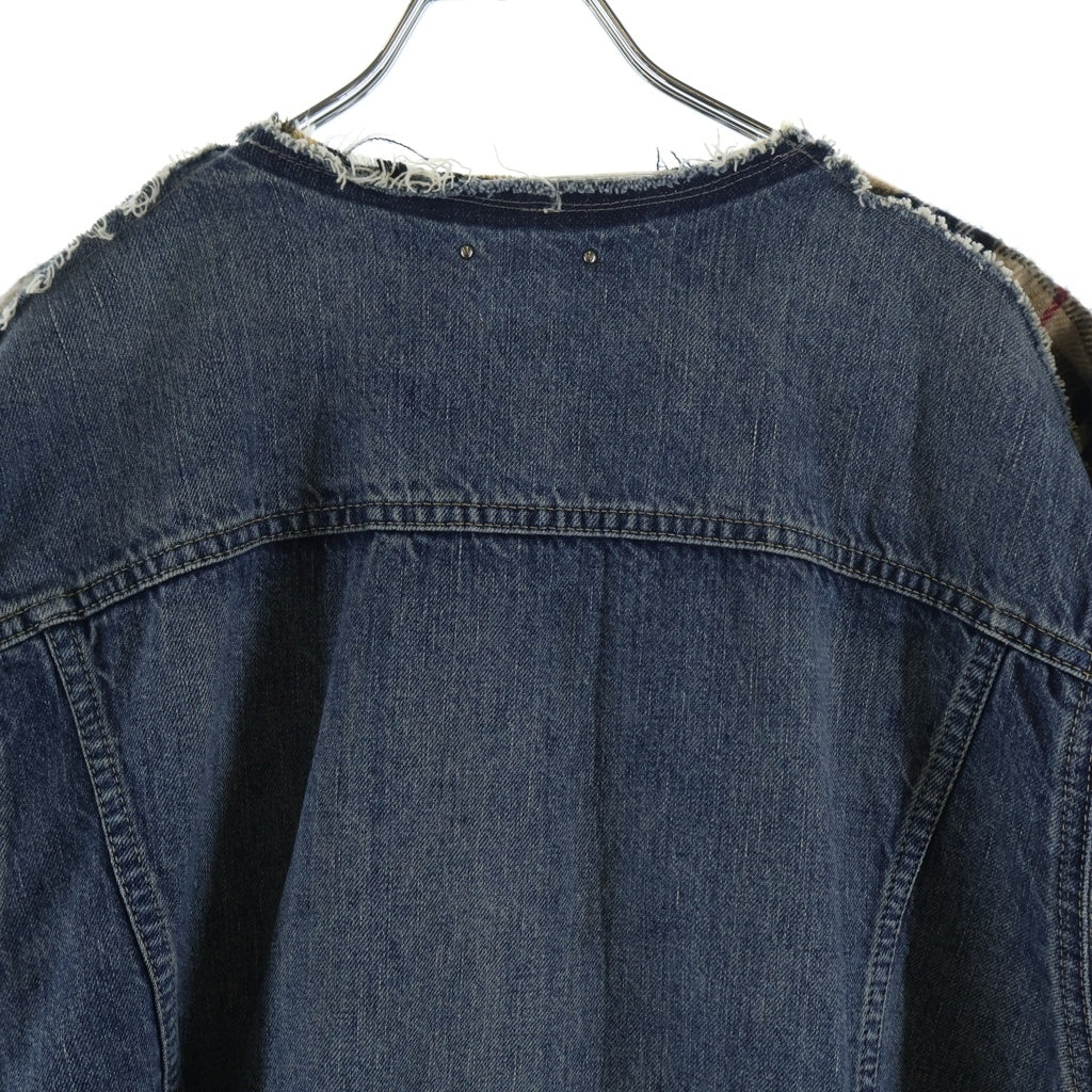MINEDENIM(マインデニム) 21AW ×OLD PARK DENIM TRUCKER JKT PONCHO オールドパーク デニム切り替え ノバチェックポンチョ インディゴ/ブラウン MND-21AWOP002-85-002