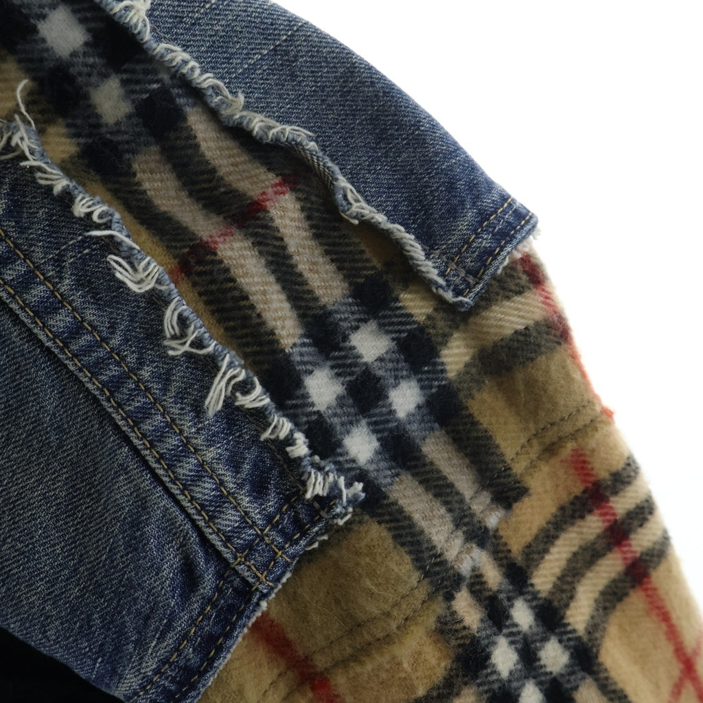 MINEDENIM(マインデニム) 21AW ×OLD PARK DENIM TRUCKER JKT PONCHO オールドパーク デニム切り替え ノバチェックポンチョ インディゴ/ブラウン MND-21AWOP002-85-002