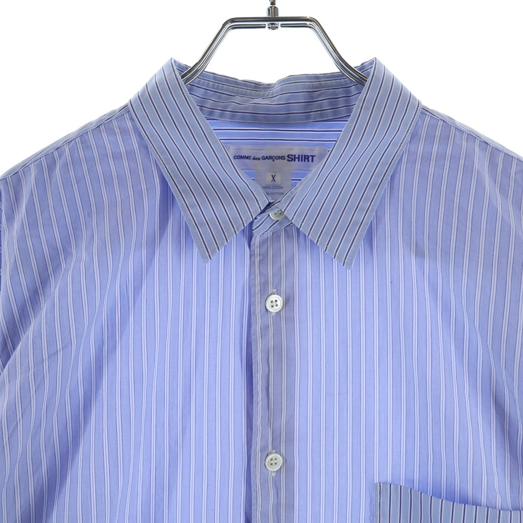 COMME des GARCONS SHIRT(コムデギャルソンシャツ) 19AW FOREVER フランス製 ストライプ切替デザイン コットン長袖シャツ ブルー CDGS2OFX