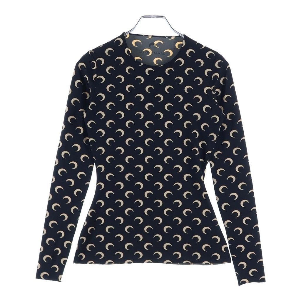 MARINE SERRE(マリーン セル) 25SS ムーンプリント 総柄 セカンドスキン クルーネック 長袖Tシャツ カットソー レディース ブラック