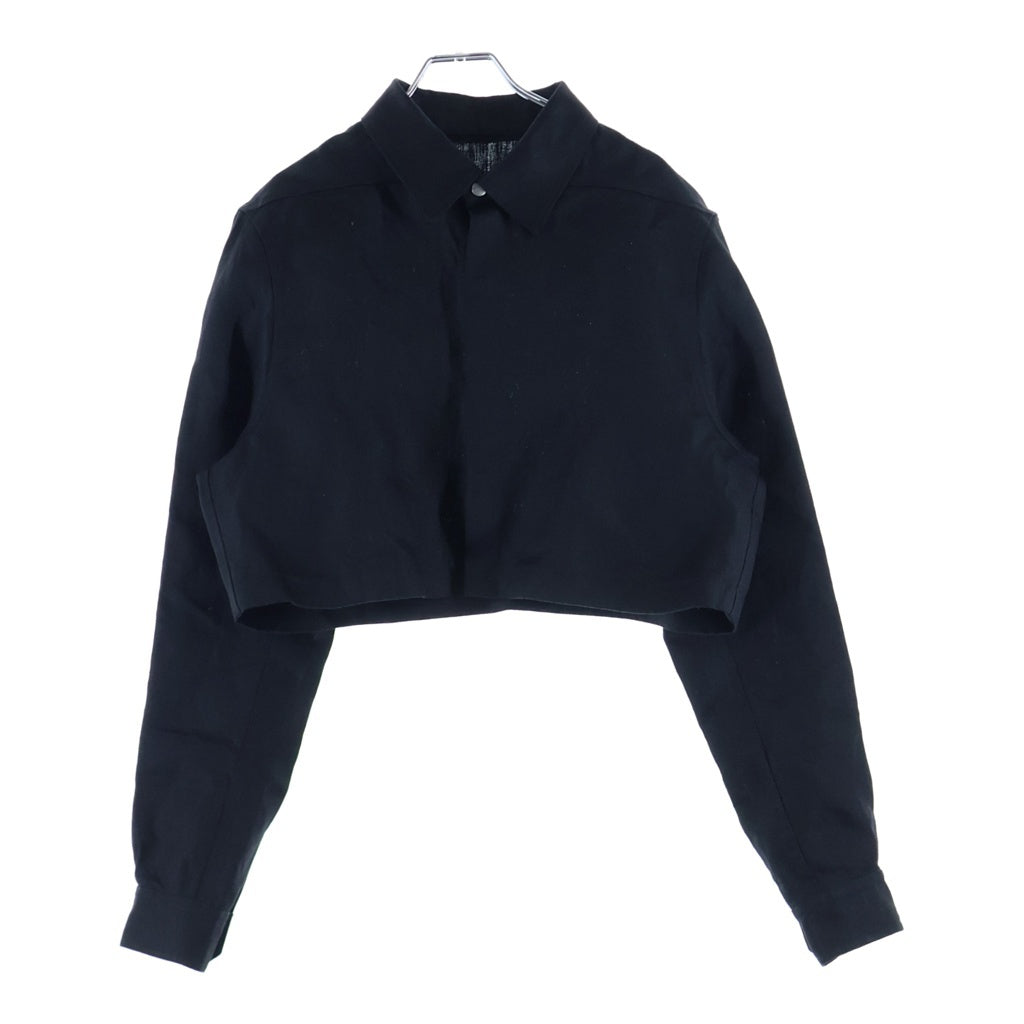 Rick Owens(リックオウエンス) 25SS CROPPED OUTERSHIRT クロップド アウター リネンツイル レギュラーカラー シャツ ブラック RP01E7240-TWL