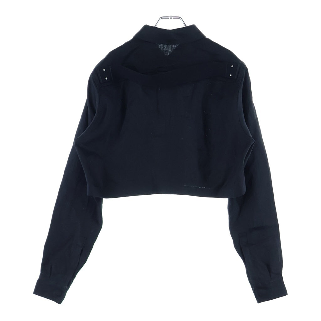 Rick Owens(リックオウエンス) 25SS CROPPED OUTERSHIRT クロップド アウター リネンツイル レギュラーカラー シャツ ブラック RP01E7240-TWL