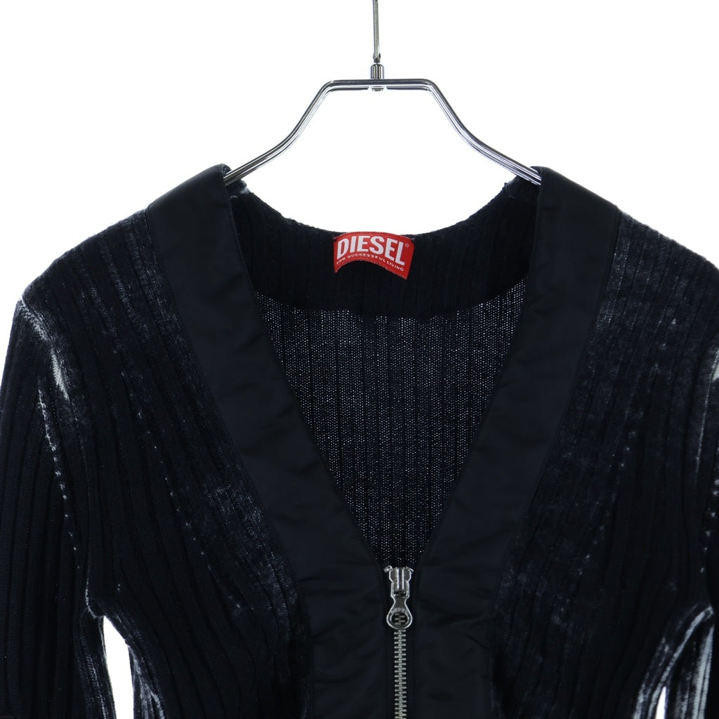 DIESEL(ディーゼル) M-ASERA KNITWEAR CARDIGANS エムアセラ ジップアップ ナイロン切り替え ウール ニット カーディガン レディース ブラック A14927 0JHAY