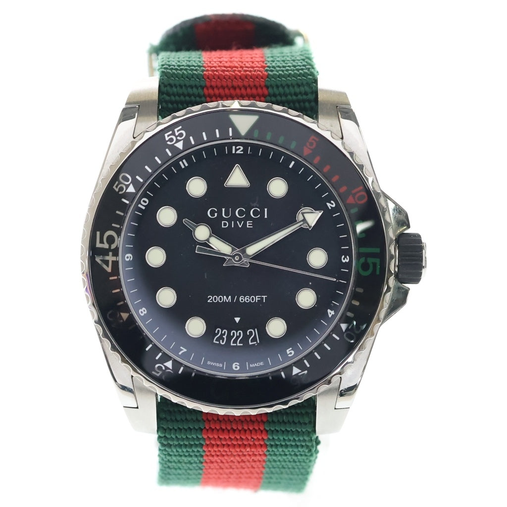 GUCCI(グッチ) DIVE クォーツ ナイロンベルト ブラック文字盤 アナログウォッチ 腕時計 シルバー/ブラック YA136209
