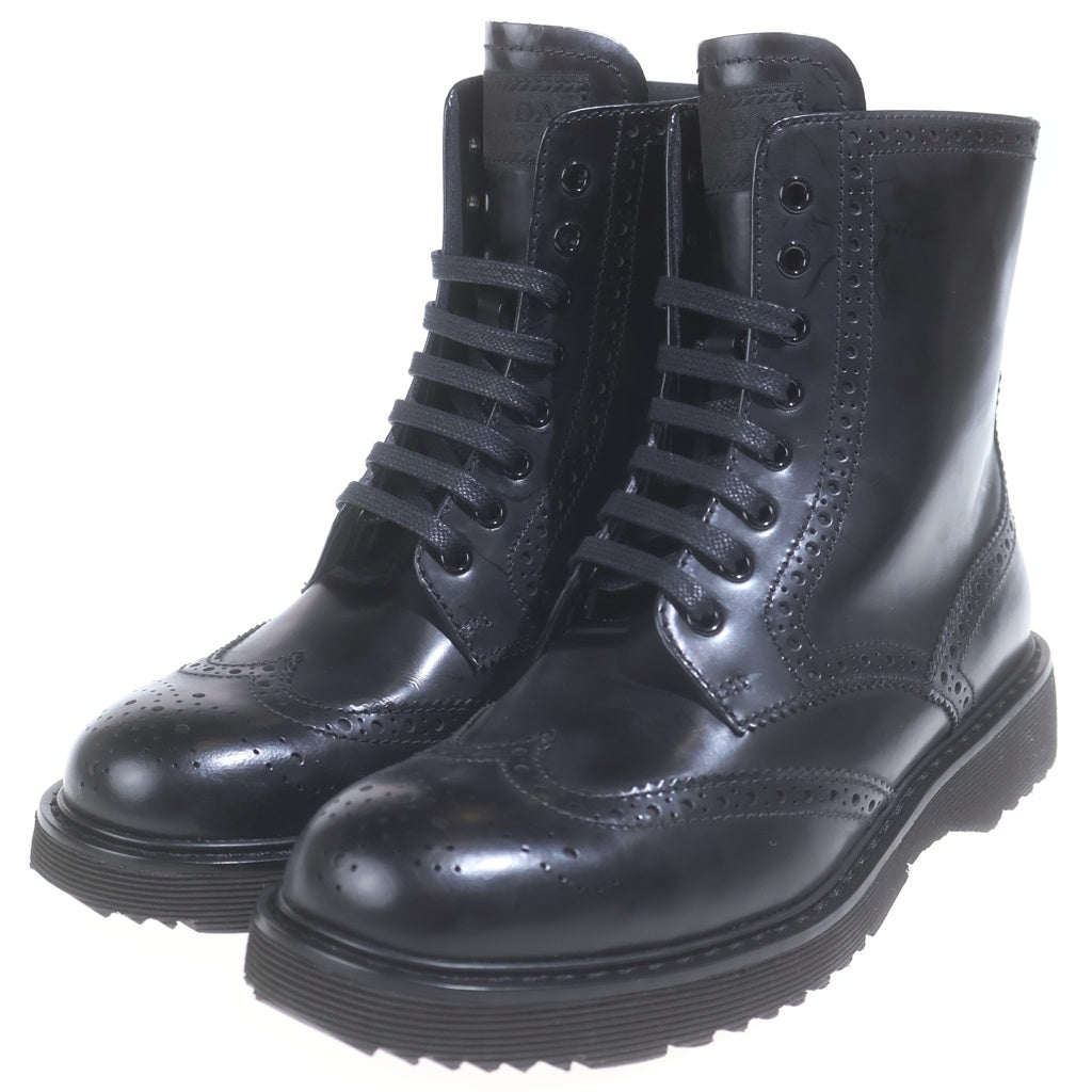 PRADA SPORT(プラダ スポーツ) ウイングチップ サイドジップ レザー レースアップブーツ ブラック レディース 3T5938
