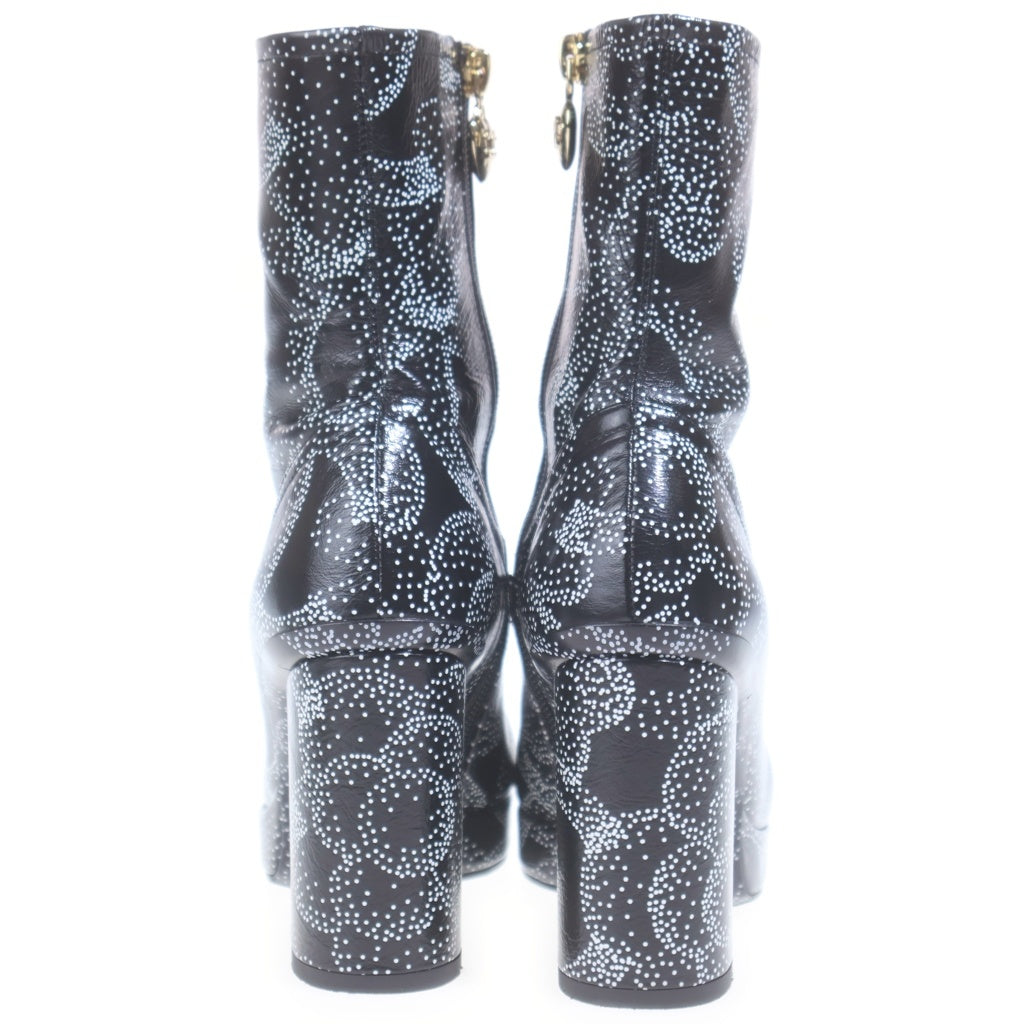 CHANEL(シャネル) CAMELLIA PRINTED ANKLE BOOTS カメリアプリンテッド ココマークチャーム レザー アンクルヒールブーツ ブラック レディース G45318