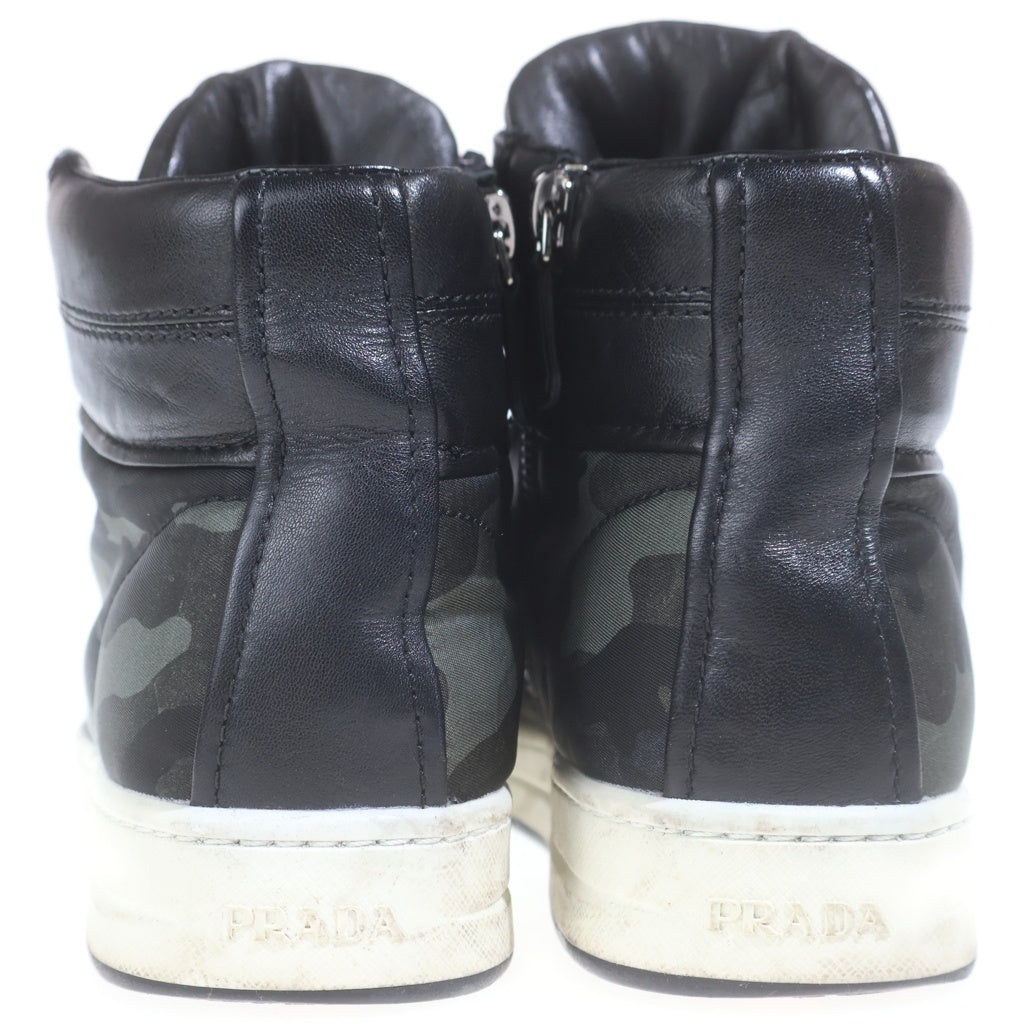 PRADA SPORT(プラダ スポーツ) レザー切替 カモ柄 レースアップ ミッドカットスニーカー ブラック/グレー レディース 3T5770