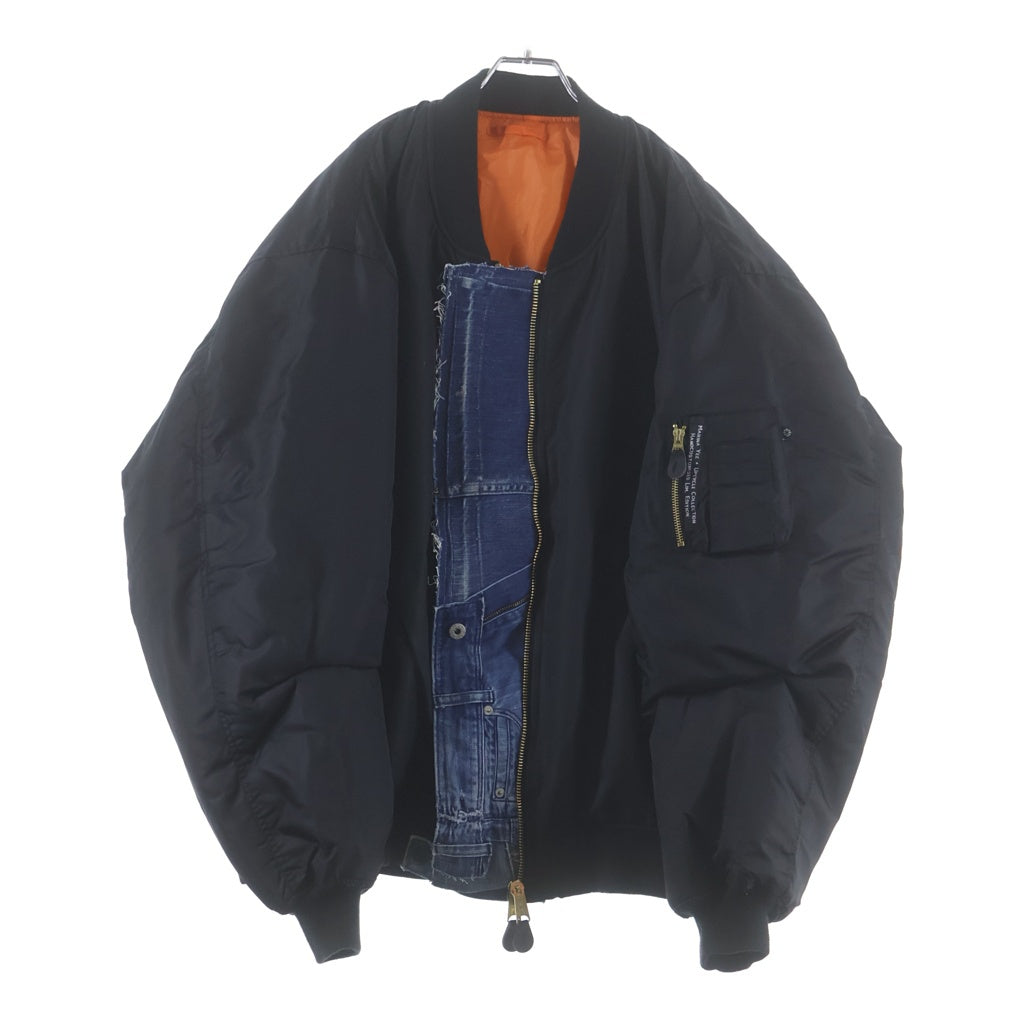 NO BRAND(ノーブランド) MARINA YEE (マリナイー) CUSTOMIZED BOMBER JACKET MA-1 カスタマイズド デニムドッキング ボンバージャケット ブラック/インディゴ 616-37445