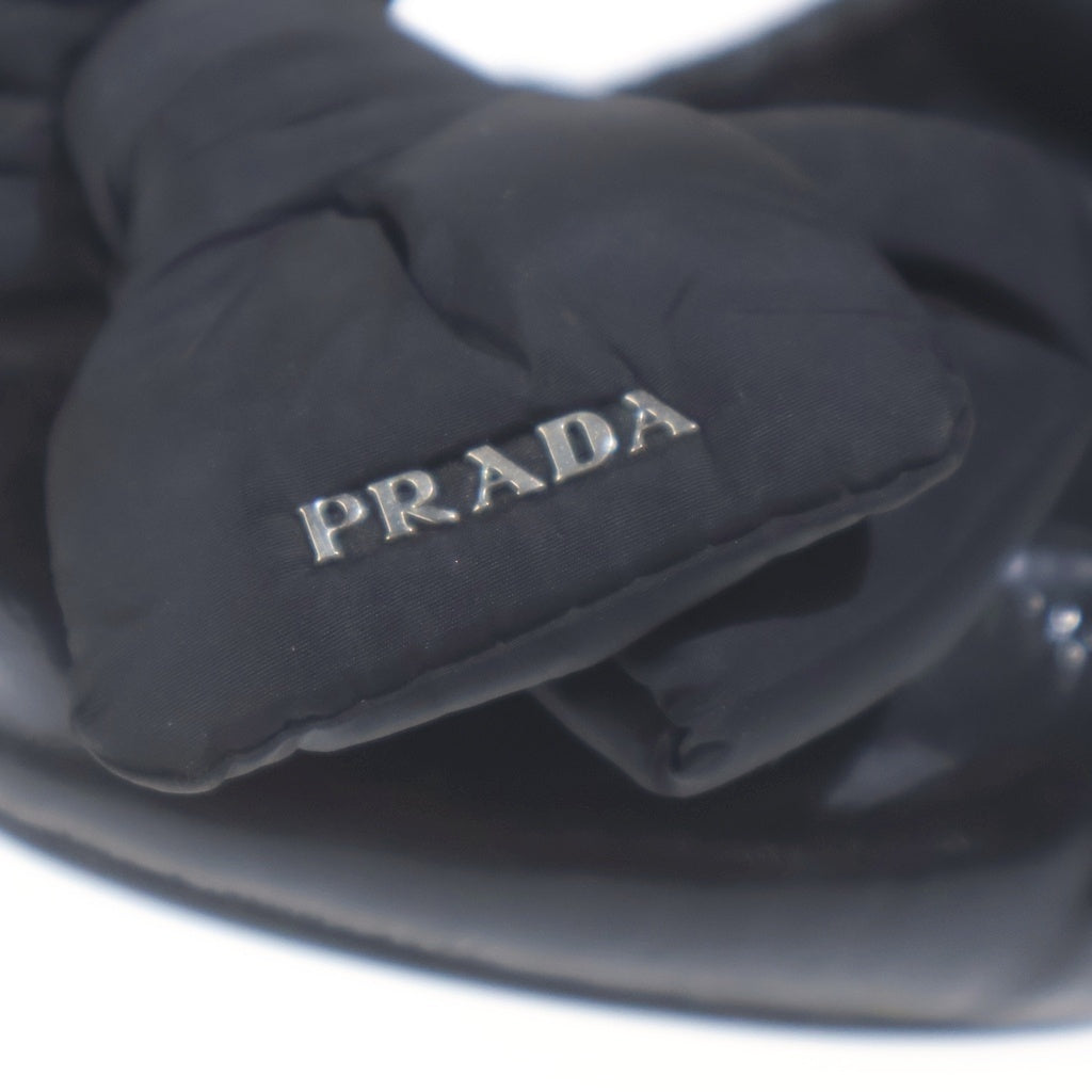 PRADA SPORT(プラダ スポーツ) リボン付 エナメルレザー フラットシューズ ブラック レディース 3F5083