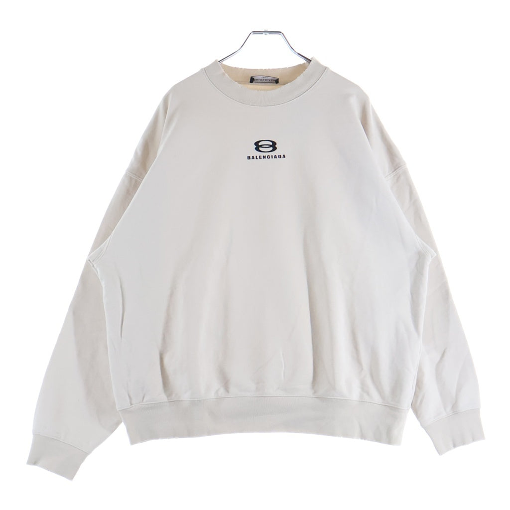 BALENCIAGA(バレンシアガ) 22SS UNITY SPORTS ICON SWEAT ロゴ刺繍 ダメージ加工 クルーネックスウェットトレーナー アイボリー 676629 TLVG1
