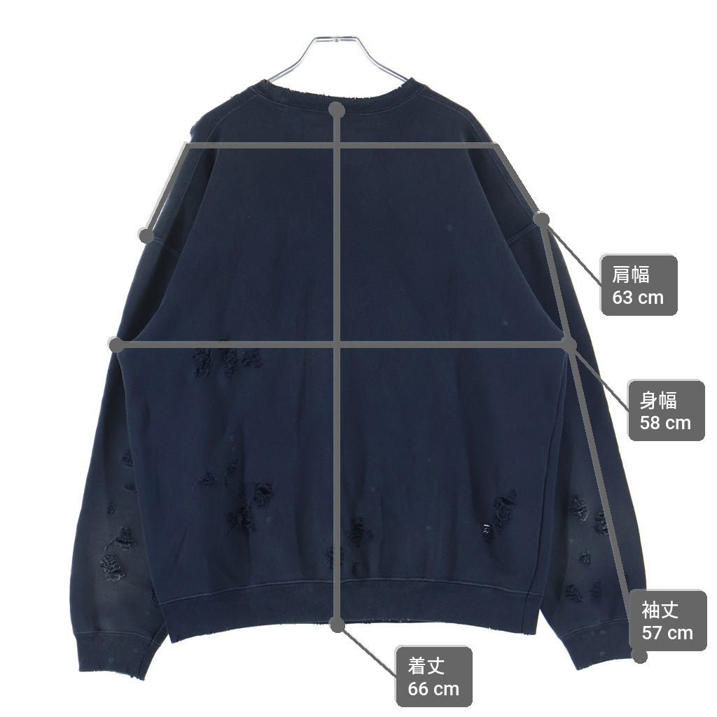 NEIGHBORHOOD(ネイバーフッド) 25AW ×CHITO SAVAGE SWEAT SHIRT LS チト ダメージ加工 フロントイラスト刺繍 クルーネックスウェットトレーナー ネイビー 252OKCIN-CSM01S