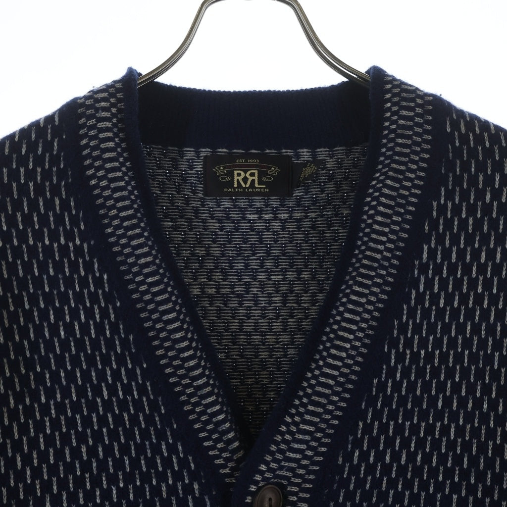 RRL(ダブルアールエル) COTTON-WOOL V-NECK CARDIGAN コットンウール 総柄刺繍 Vネックニットカーディガン ネイビー