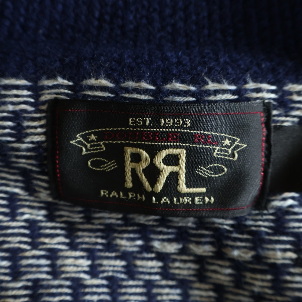 RRL(ダブルアールエル) COTTON-WOOL V-NECK CARDIGAN コットンウール 総柄刺繍 Vネックニットカーディガン ネイビー