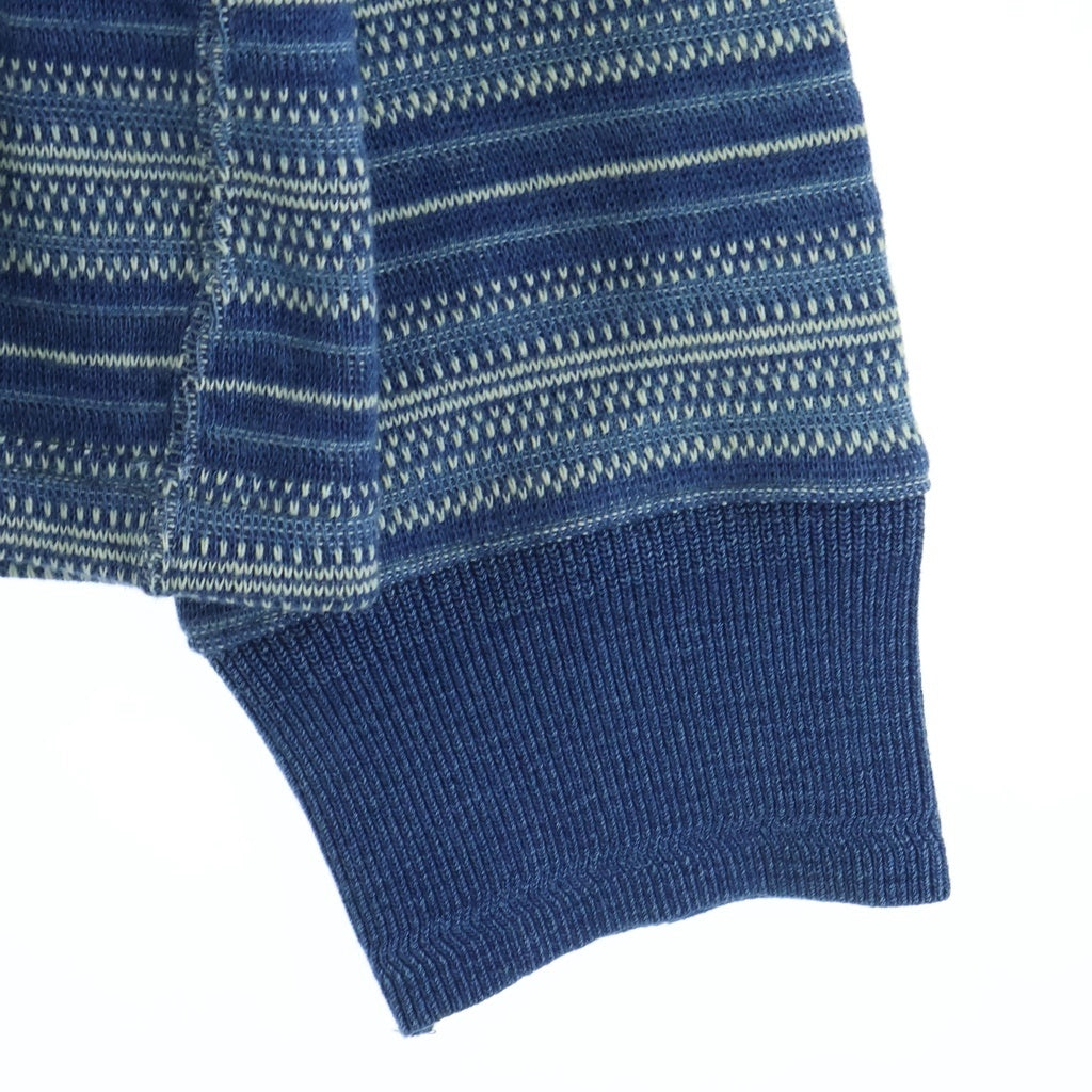 RRL(ダブルアールエル) STRIPED COTTON HENLEY SWEATER ヘンリーネック 長袖ボーダーニットセーター ブルー