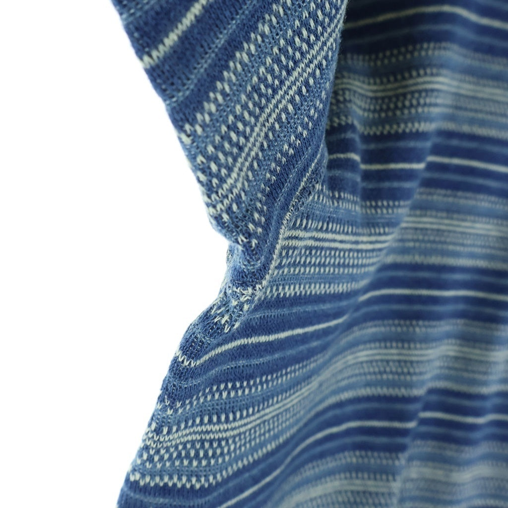 RRL(ダブルアールエル) STRIPED COTTON HENLEY SWEATER ヘンリーネック 長袖ボーダーニットセーター ブルー