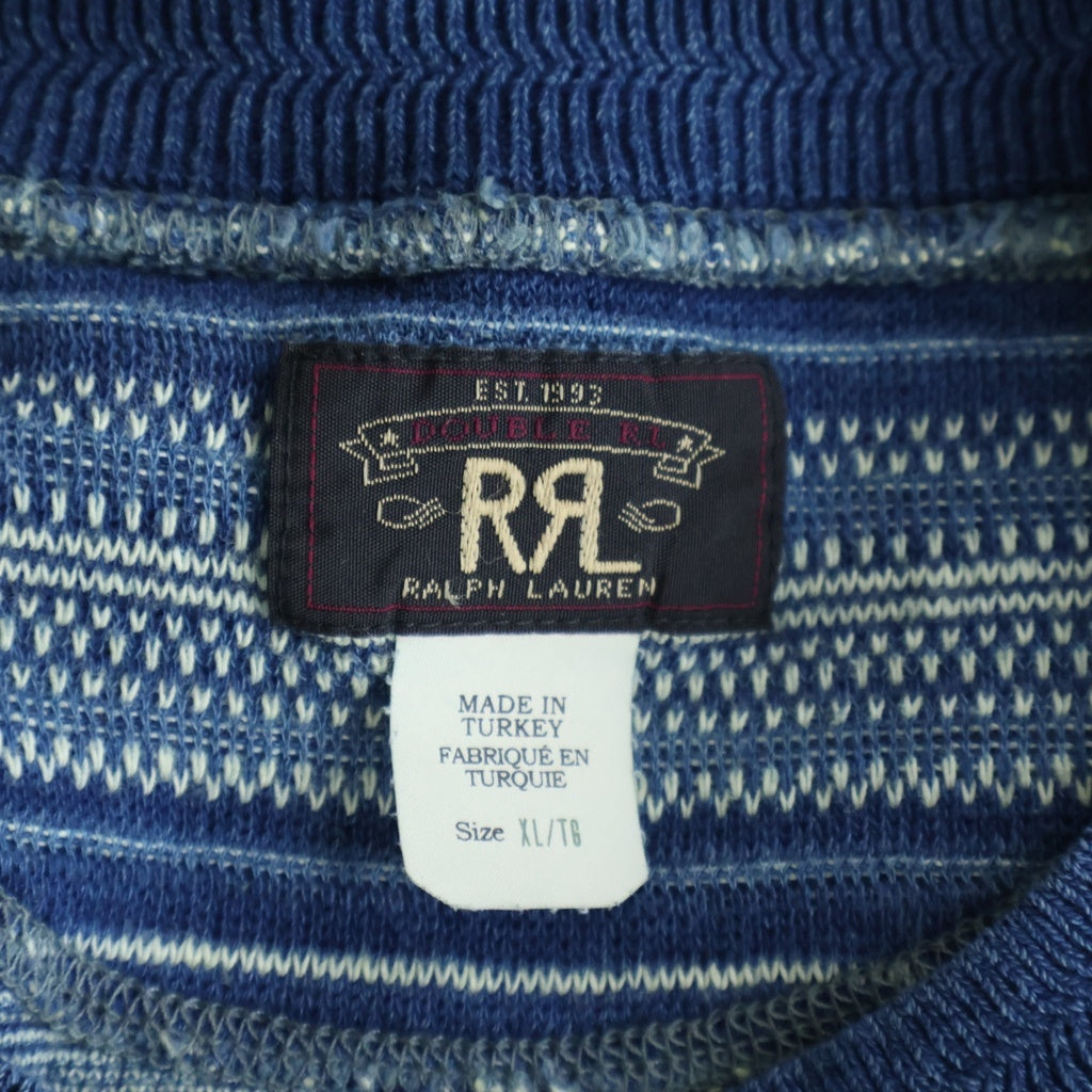 RRL(ダブルアールエル) STRIPED COTTON HENLEY SWEATER ヘンリーネック 長袖ボーダーニットセーター ブルー