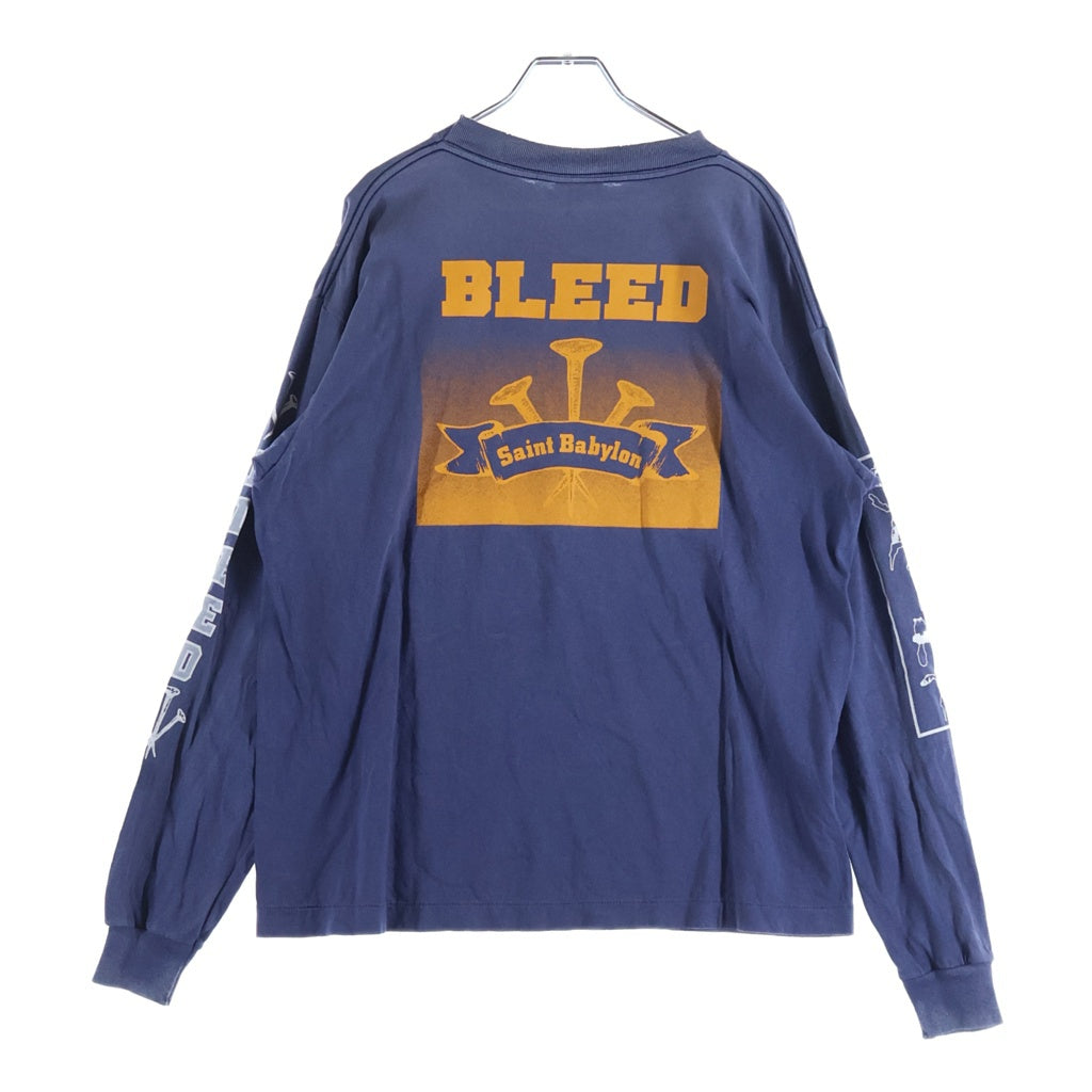SAINT MICHAEL(セントマイケル) 25AW ×BABYLON BBLN_LS TEE/SAINT BABYLON バビロン ヴィンテージ加工 ブリード アームプリントTシャツ 長袖クルーネックカットソー ネイビー SM-HR1-0000-C49