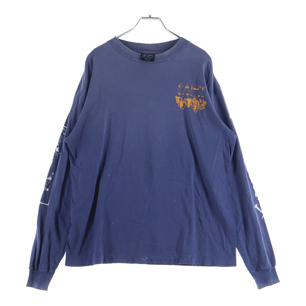 SAINT MICHAEL(セントマイケル) 25AW ×BABYLON BBLN_LS TEE/SAINT BABYLON バビロン ヴィンテージ加工 ブリード アームプリントTシャツ 長袖クルーネックカットソー ネイビー SM-HR1-0000-C49