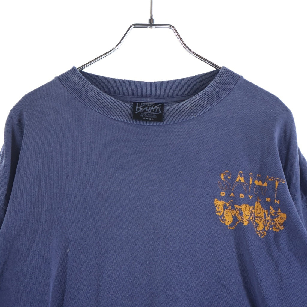 SAINT MICHAEL(セントマイケル) 25AW ×BABYLON BBLN_LS TEE/SAINT BABYLON バビロン ヴィンテージ加工 ブリード アームプリントTシャツ 長袖クルーネックカットソー ネイビー SM-HR1-0000-C49