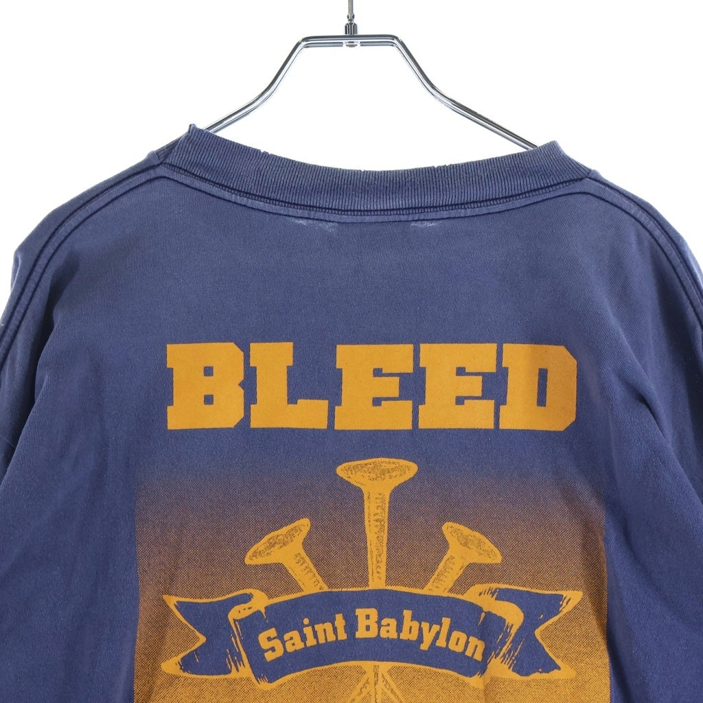 SAINT MICHAEL(セントマイケル) 25AW ×BABYLON BBLN_LS TEE/SAINT BABYLON バビロン ヴィンテージ加工 ブリード アームプリントTシャツ 長袖クルーネックカットソー ネイビー SM-HR1-0000-C49