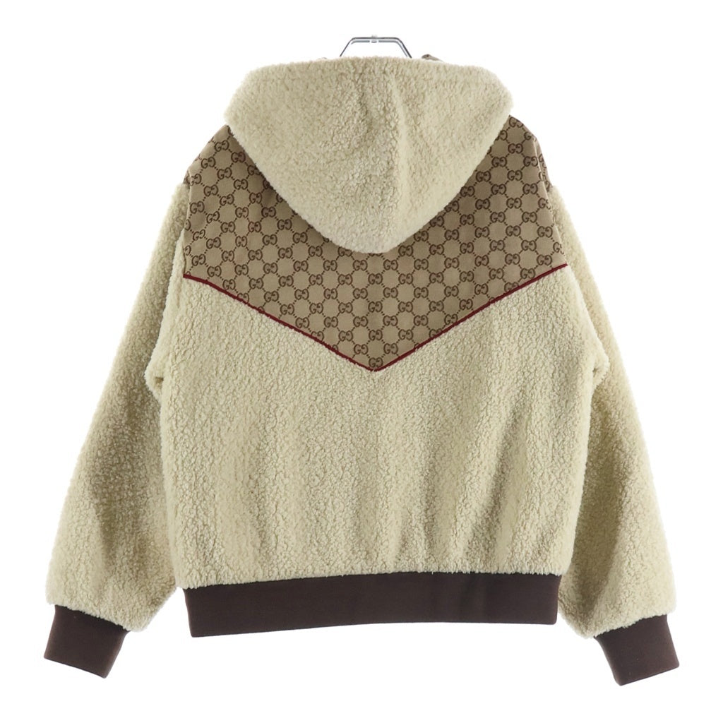 GUCCI(グッチ) 21SS ×THE NORTH FACE Canvas Shearling ザ ノースフェイス GGキャンバス フーデッド フリースジャケット パーカー ブラウン 644582
