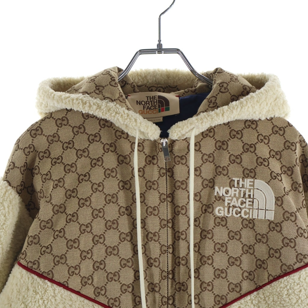 GUCCI(グッチ) 21SS ×THE NORTH FACE Canvas Shearling ザ ノースフェイス GGキャンバス フーデッド フリースジャケット パーカー ブラウン 644582