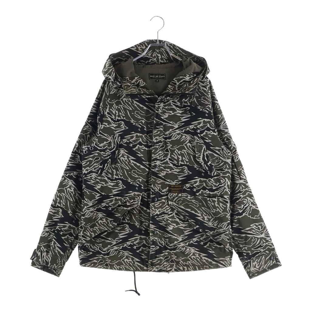 ROUGH AND RUGGED(ラフアンドラゲッド) ロゴパッチ タイガーカモ マルチポケットデザイン ジップアップ フーデッド ミリタリージャケット カーキ