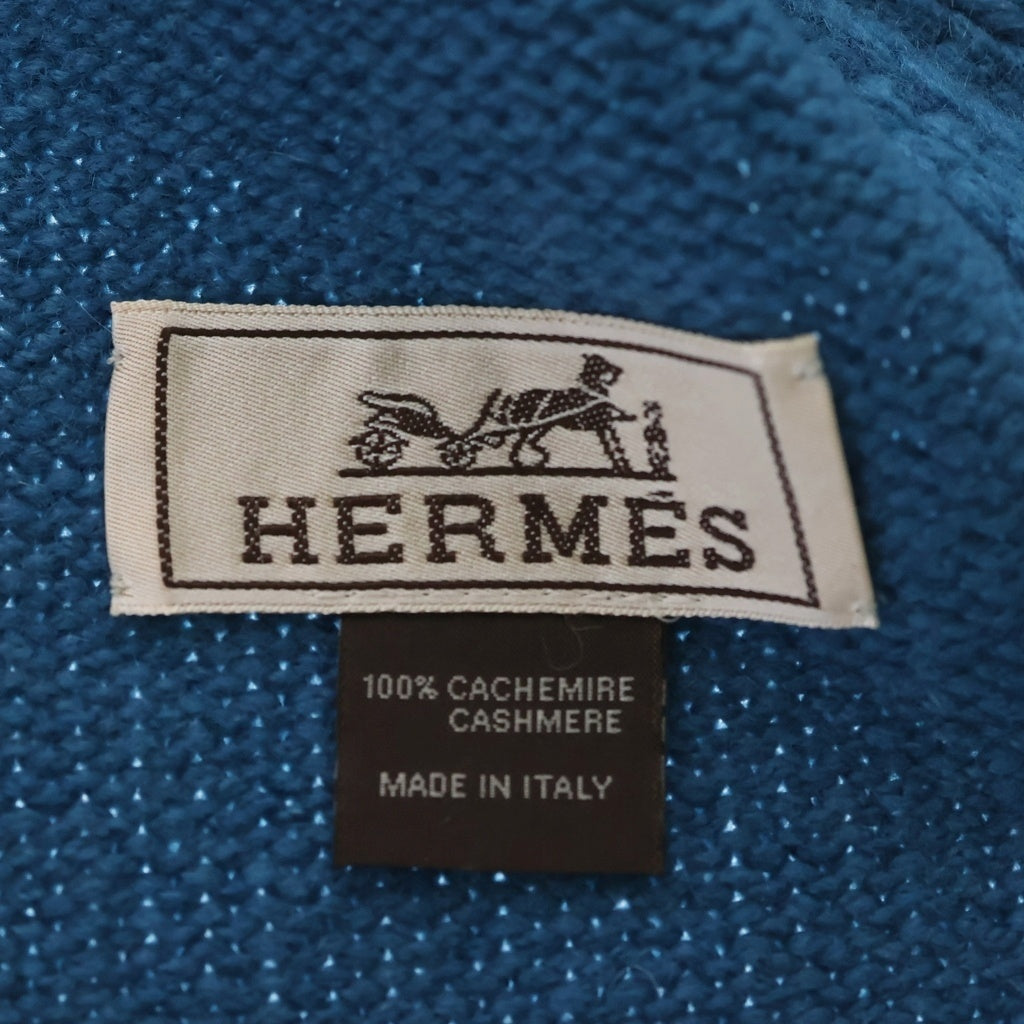 HERMES(エルメス) ウール カシミヤ100 ショートマフラー ストール ブルー レディース