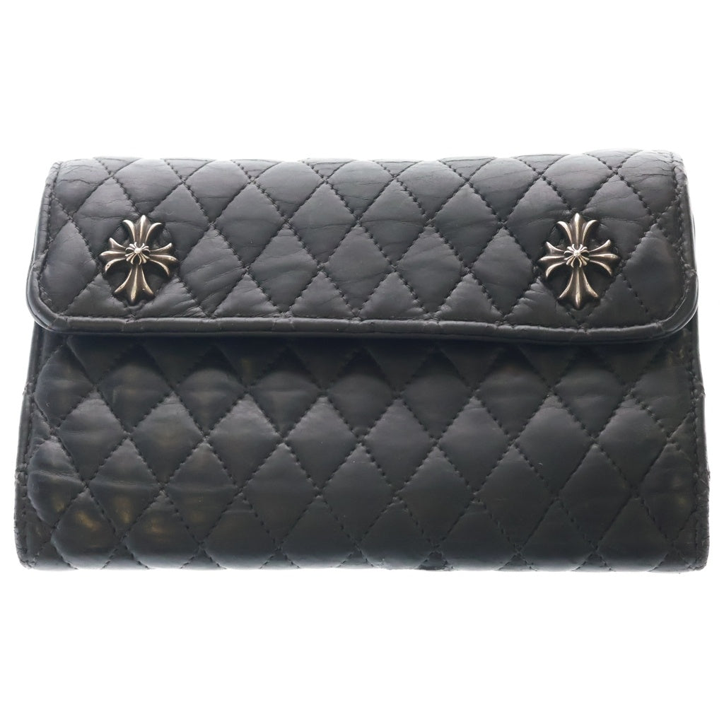 CHROME HEARTS(クロムハーツ) WAVE4 QLT 3SNP #4ウェーブキルティングレザーウォレット 財布 ブラック/シルバー