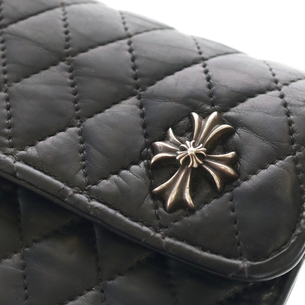CHROME HEARTS(クロムハーツ) WAVE4 QLT 3SNP #4ウェーブキルティングレザーウォレット 財布 ブラック/シルバー