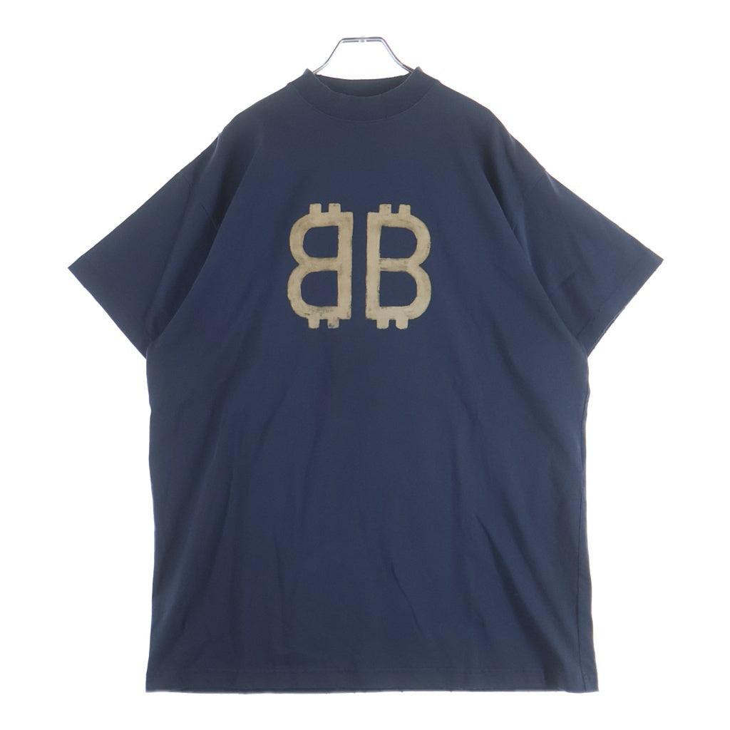 BALENCIAGA(バレンシアガ) 23SS BB Crypto ロゴプリント ビッグシルエットクルーネック半袖Tシャツ カットソー ネイビー 739028 TOYU6 4108